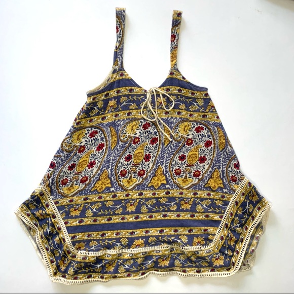 Lucky Brand Allover Print Handkerchief Hem Woodblock Sleeveless Top - Picture 4 of 8